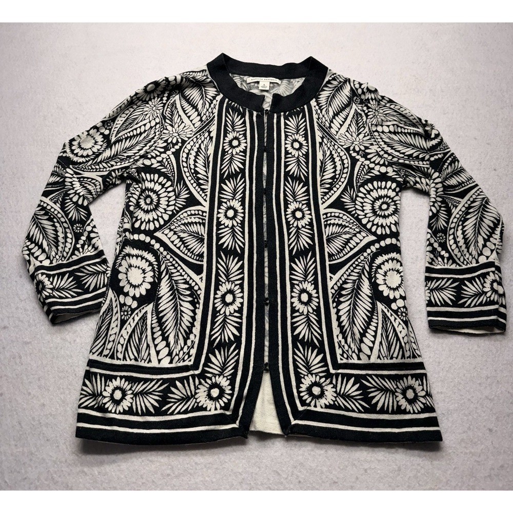 Banana Republic black and white graphic floral knit cardigan sweater Size Small